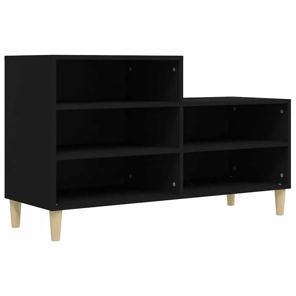 Shoe Storage Cabinet Black Engineered Wood 5 Compartments Wooden Legs Organiser