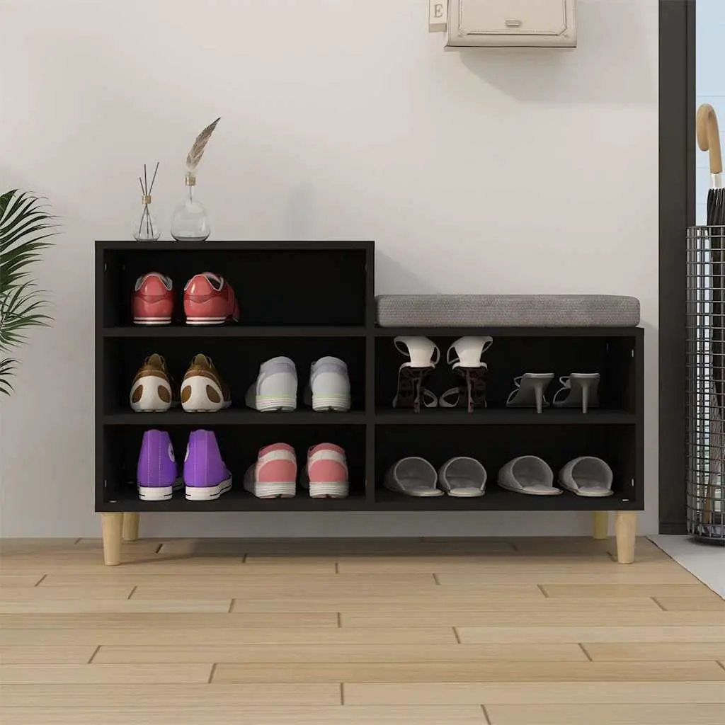 Shoe Storage Cabinet Black Engineered Wood 5 Compartments Wooden Legs Organiser