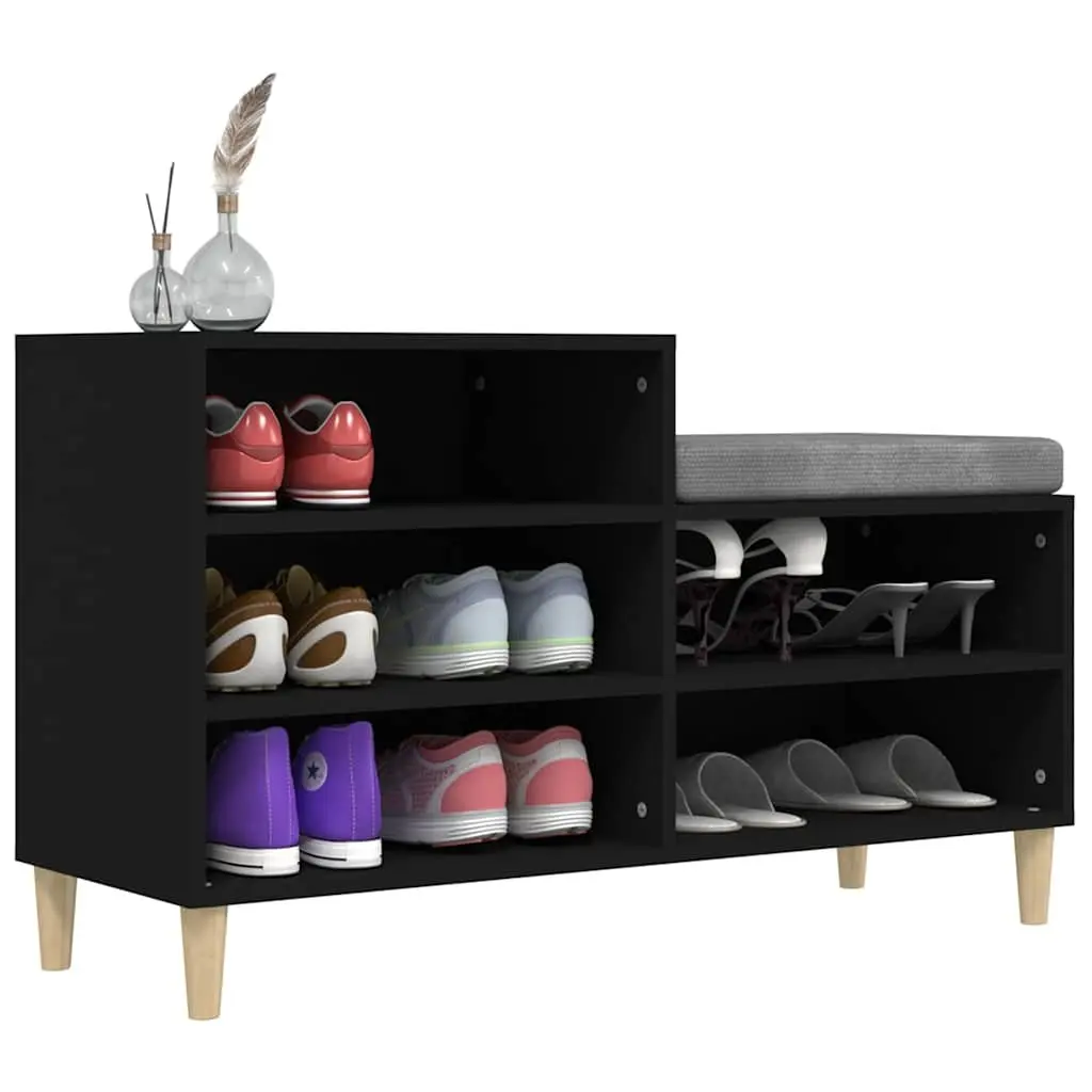 Shoe Storage Cabinet Black Engineered Wood 5 Compartments Wooden Legs Organiser