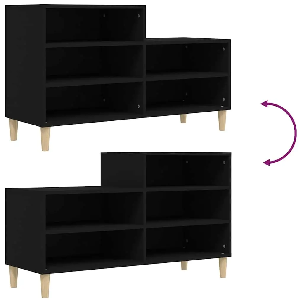 Shoe Storage Cabinet Black Engineered Wood 5 Compartments Wooden Legs Organiser