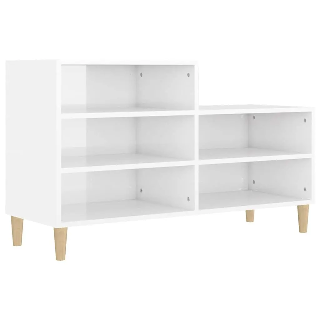 Shoe Cabinet White High Gloss 5 Compartments Wooden Legs Storage Organiser