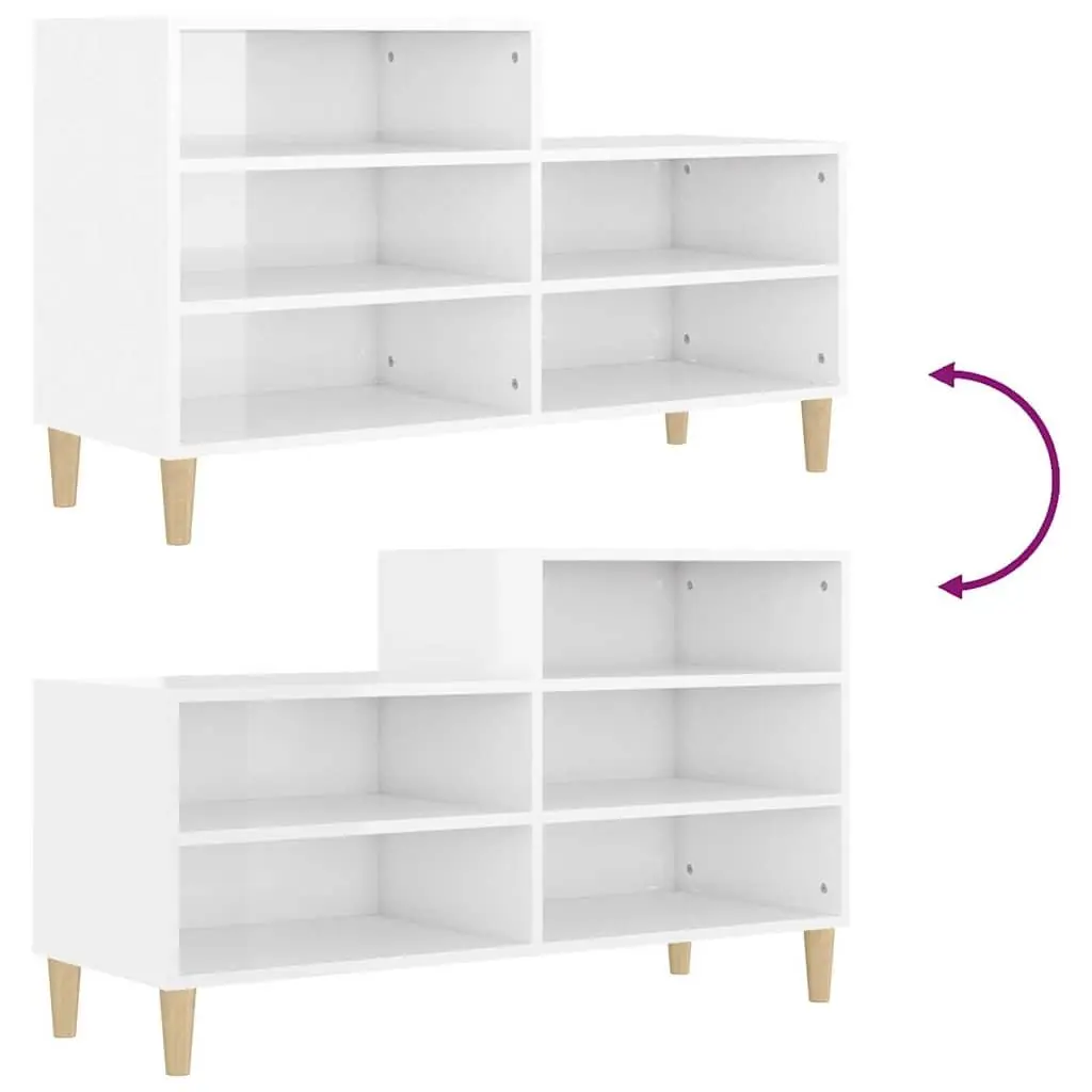 Shoe Cabinet White High Gloss 5 Compartments Wooden Legs Storage Organiser