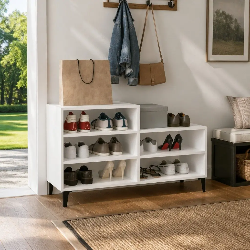 Shoe Storage Cabinet Engineered Wood White 102x36x60 cm 5 Shelves Compact Organization Rack