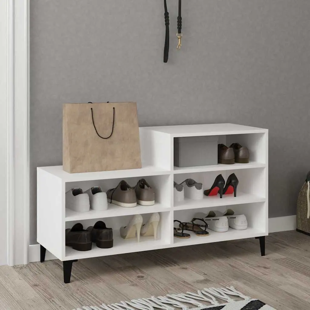 Shoe Storage Cabinet Engineered Wood White 102x36x60 cm 5 Shelves Compact Organization Rack