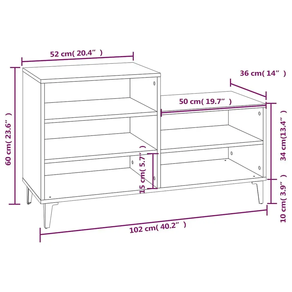 Shoe Storage Cabinet Engineered Wood White 102x36x60 cm 5 Shelves Compact Organization Rack