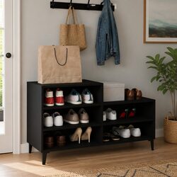 5-Shelf Shoe Cabinet: Black, Compact, and Functional