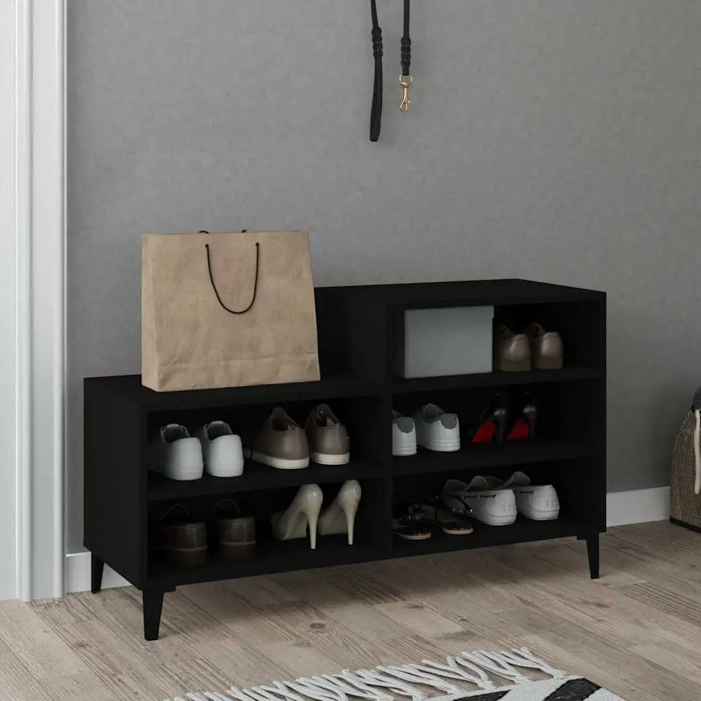 Shoe Cabinet Black Engineered Wood 5 Shelf Compact Wardrobe Storage Organiser