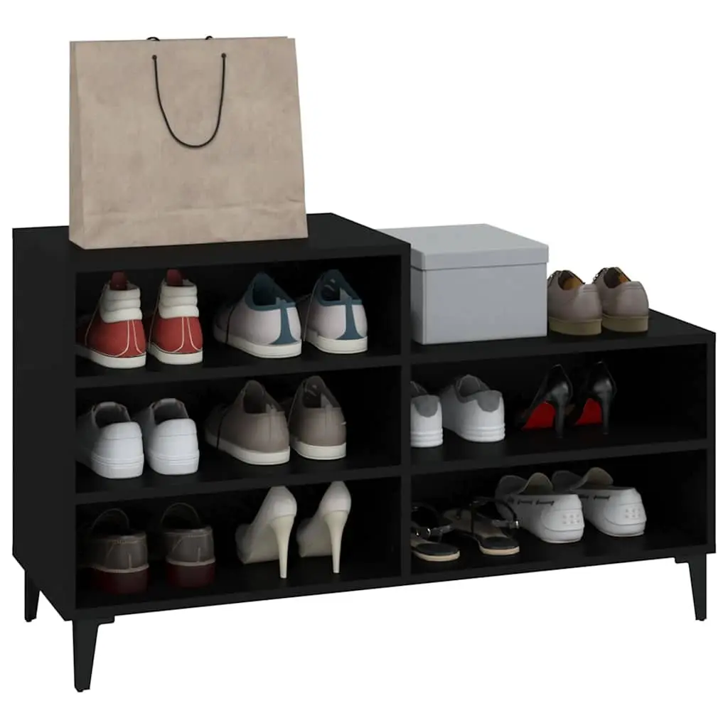 Shoe Cabinet Black Engineered Wood 5 Shelf Compact Wardrobe Storage Organiser