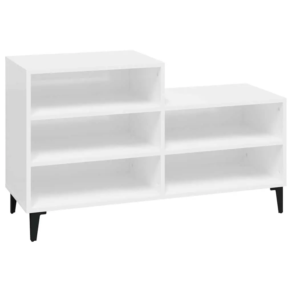 Shoe Storage Cabinet Compact High Gloss White Engineered Wood 5 Shelves Organiser Unit for Home Decoration
