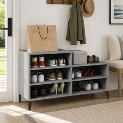 Concise Grey Engineered Wood Shoe Cabinet with 5 Shelves