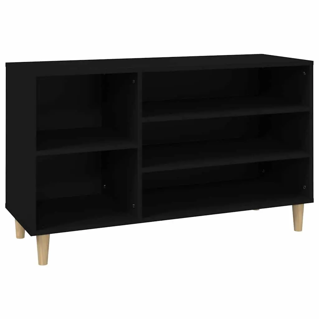 Shoe Cabinet Black Engineered Wood Multiple Compartments Entryway Furniture