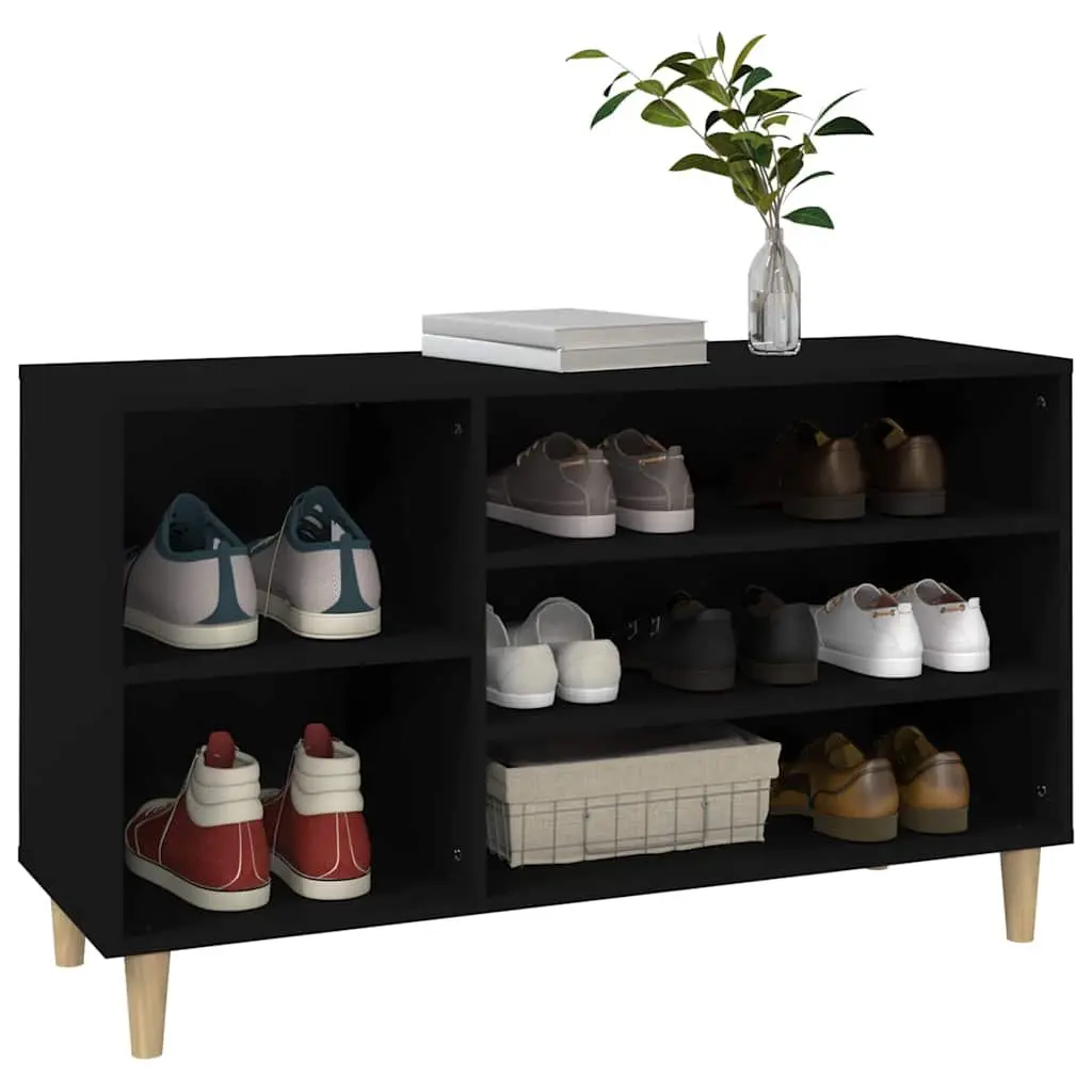 Shoe Cabinet Black Engineered Wood Multiple Compartments Entryway Furniture