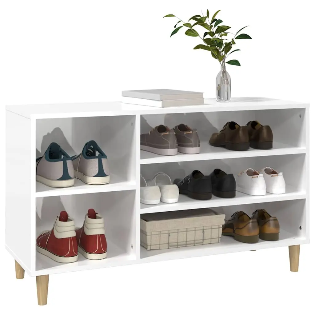 Shoe Cabinet High Gloss White Engineered Wood Multiple Storage Compartments Stable Top Surface