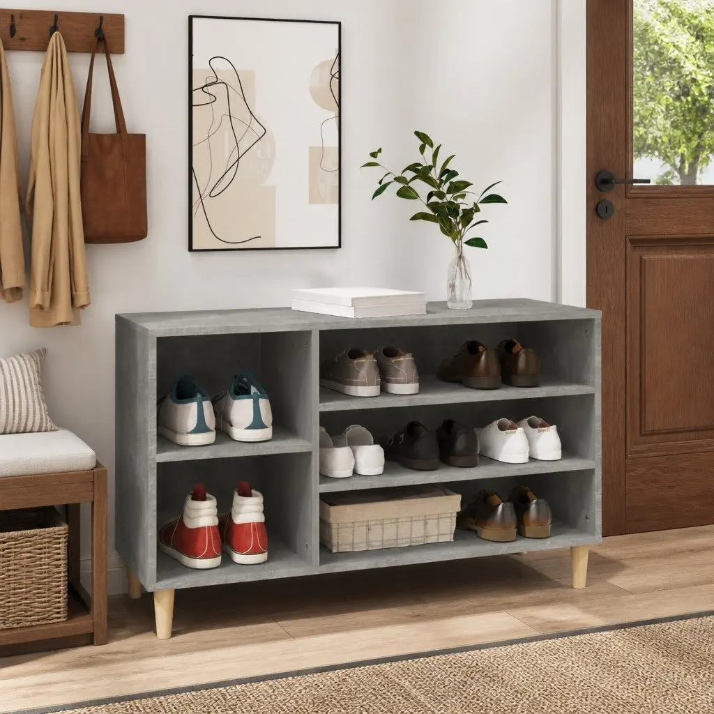 Shoe Cabinet Grey Engineered Wood Storage Organiser Compact Hall Furniture 102x36x60cm