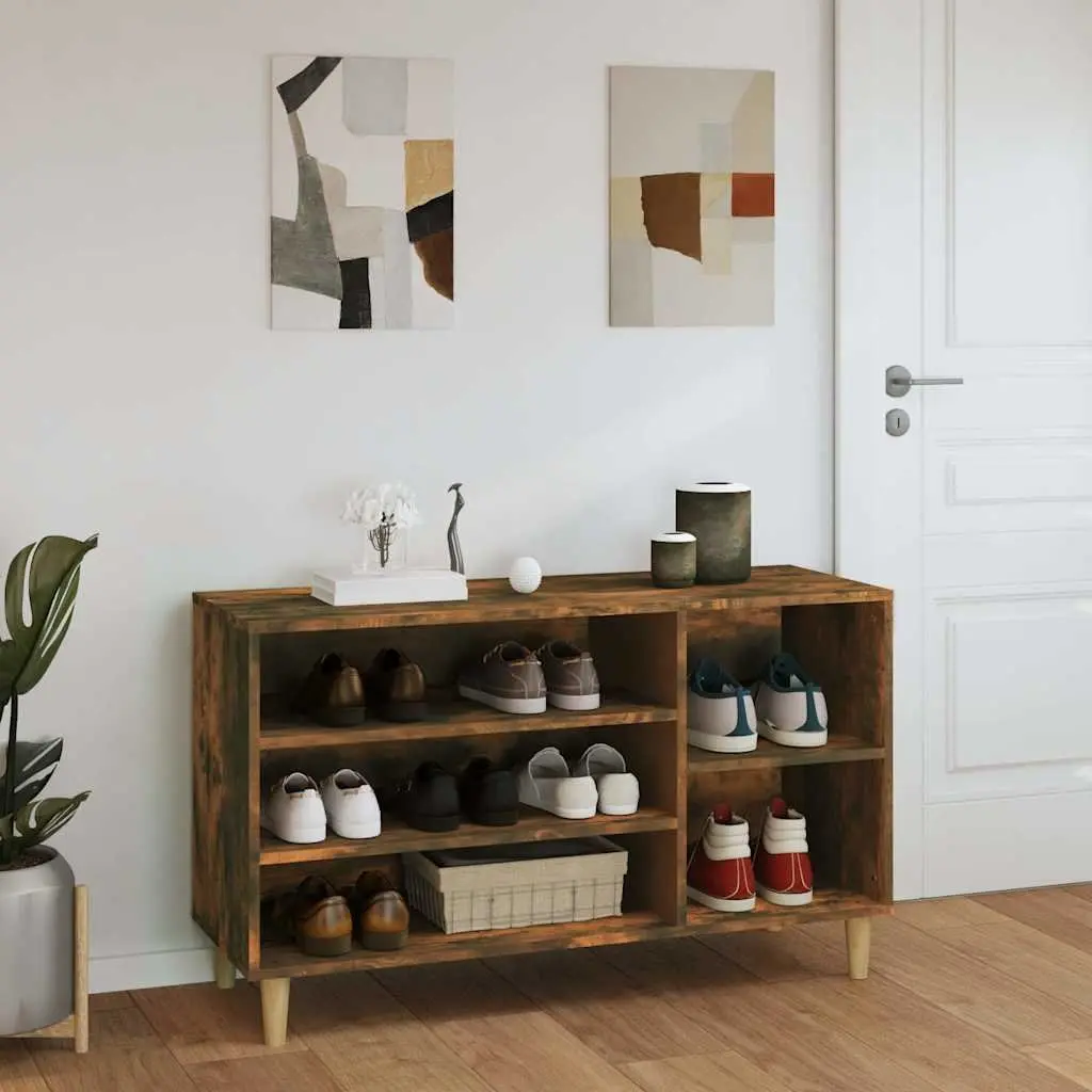 Shoe Cabinet Brown Engineered Wood Multiple Storage Compartments Stable Top Surface