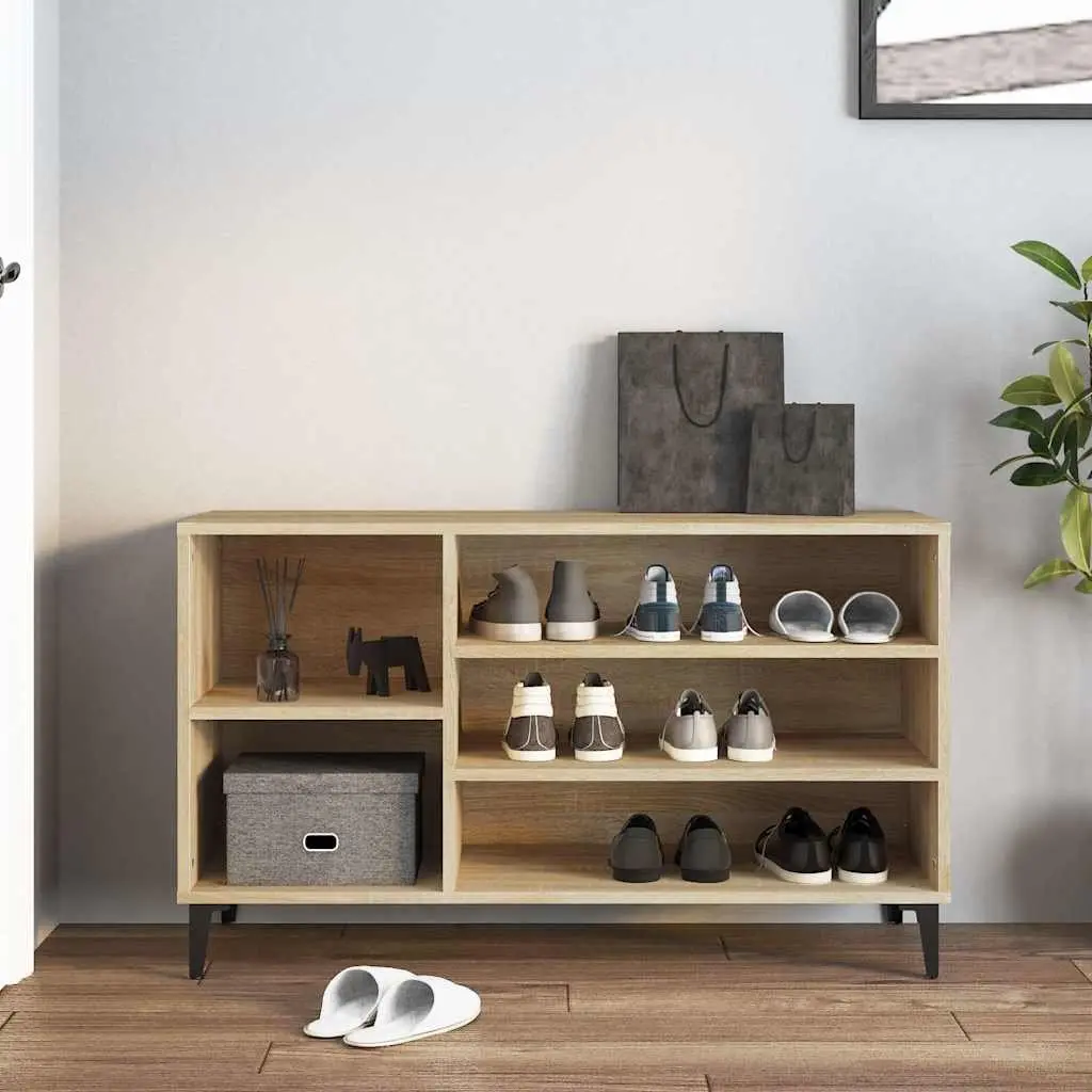 Shoe Cabinet Beige Engineered Wood Storage Organiser with Multiple Compartments