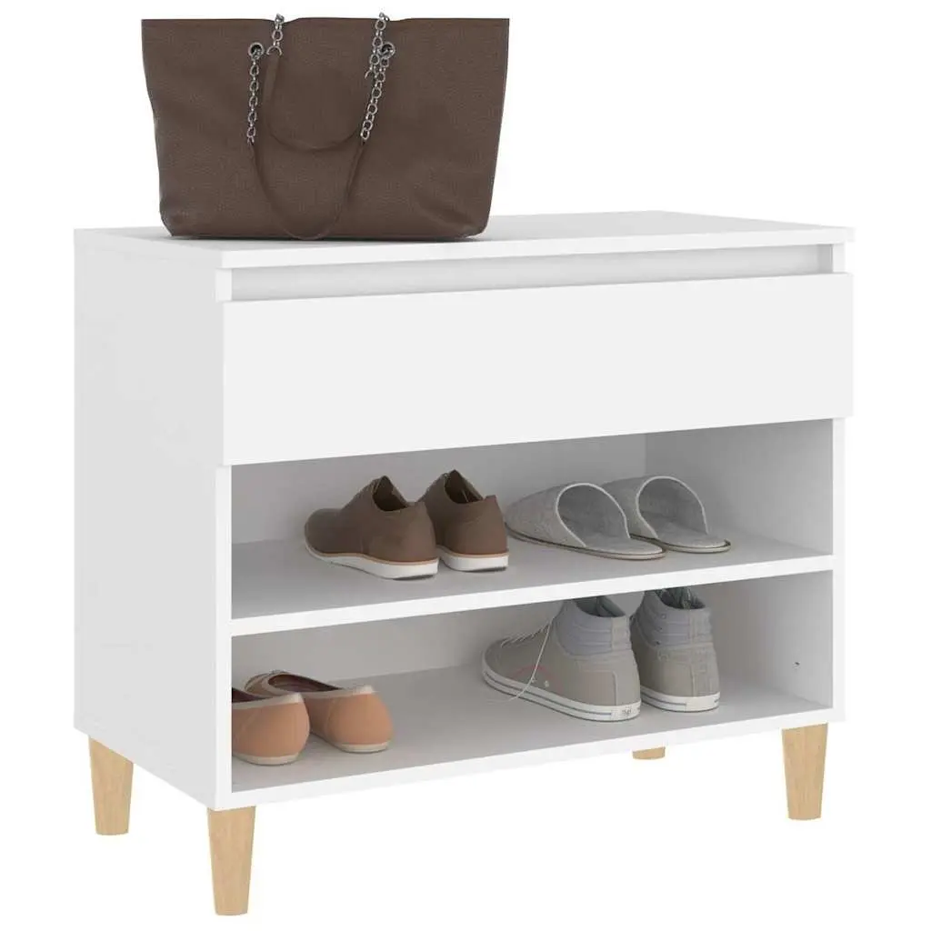 Shoe Storage Cabinet 70x36x60cm White Engineered Wood Organiser with 2 Compartments and Drawer for Entryway and Hall