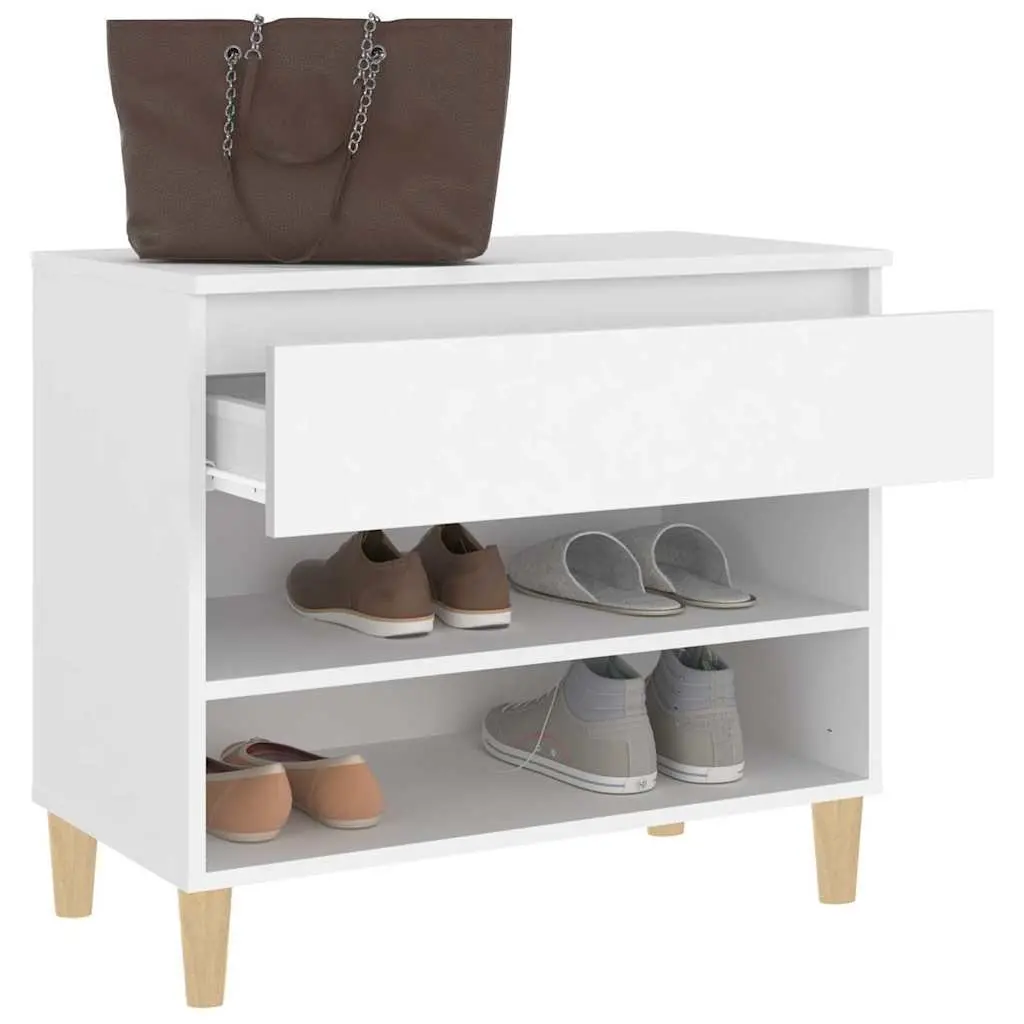 Shoe Storage Cabinet 70x36x60cm White Engineered Wood Organiser with 2 Compartments and Drawer for Entryway and Hall