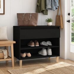 Black Engineered Wood Shoe Storage Cabinet with Drawer