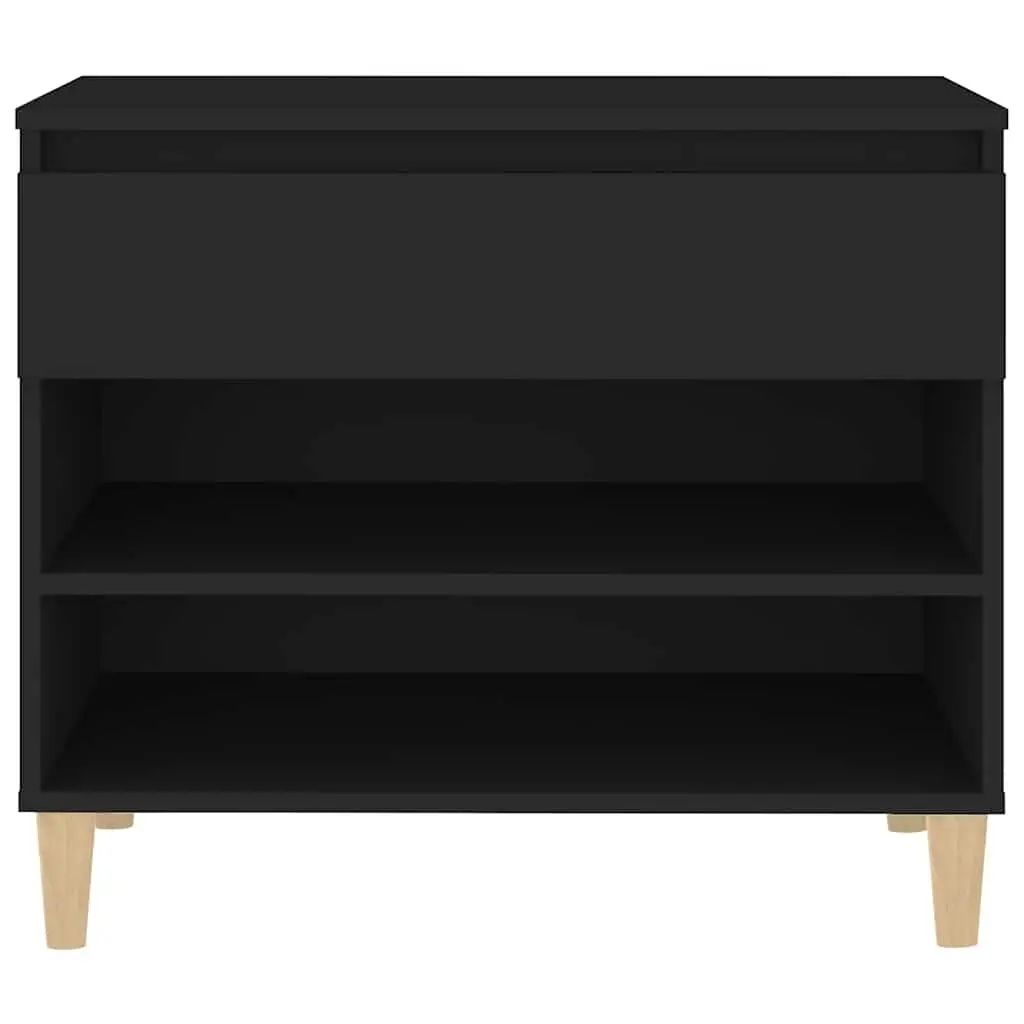 Shoe Cabinet Black Engineered Wood 70x36x60cm 2 Compartments 1 Drawer
