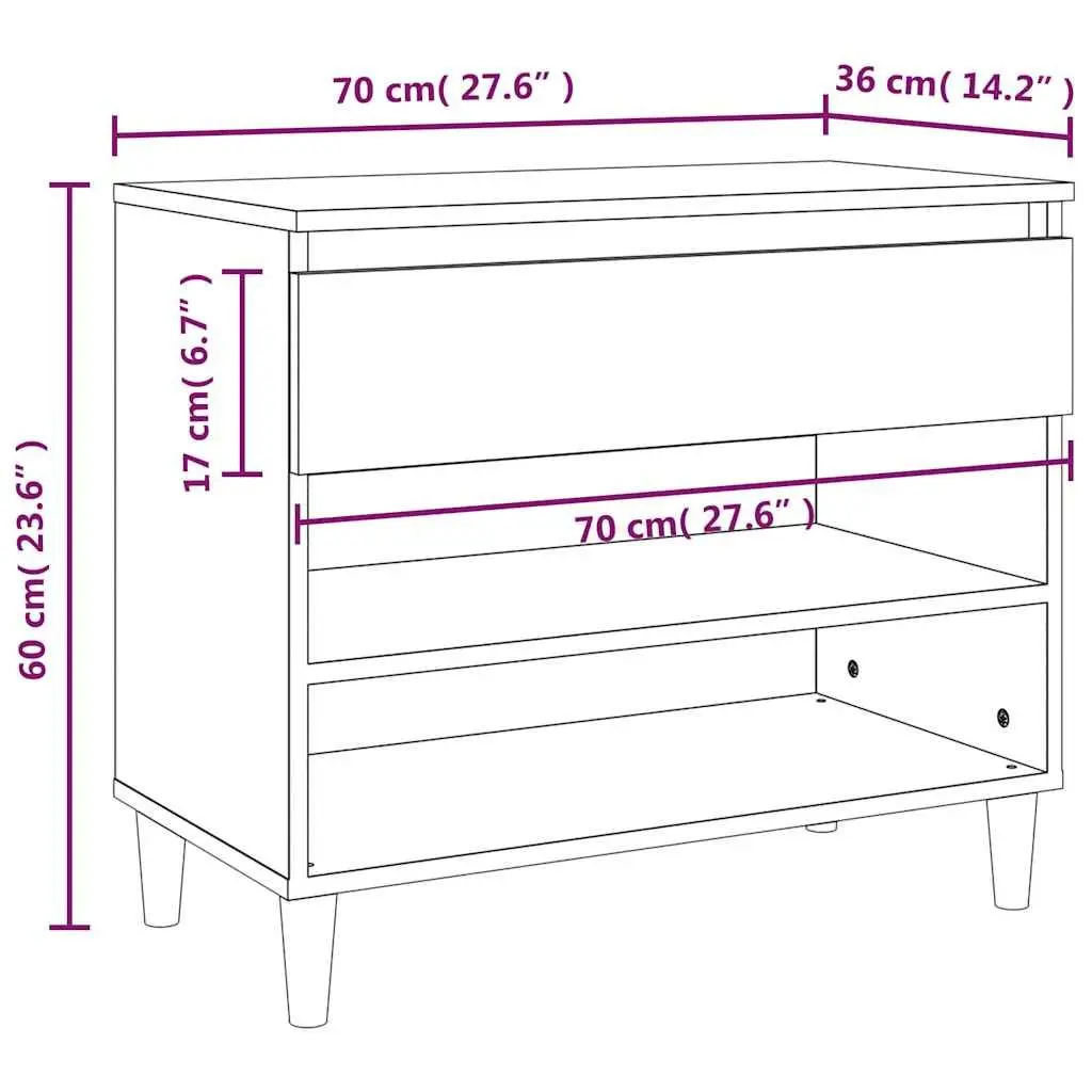 Shoe Cabinet Black Engineered Wood 70x36x60cm 2 Compartments 1 Drawer