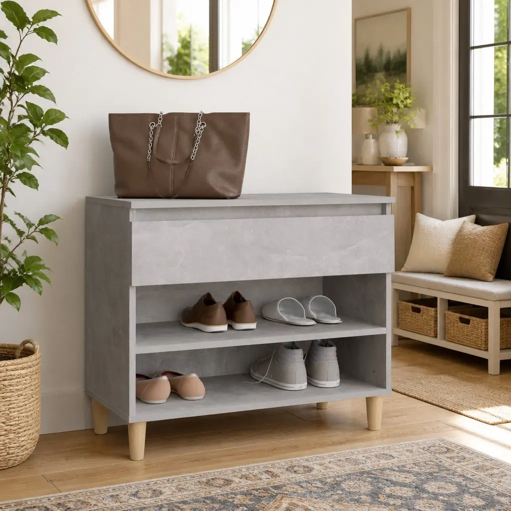 Shoe Cabinet Grey Engineered Wood 70x36x60cm Storage Organiser for Hallway