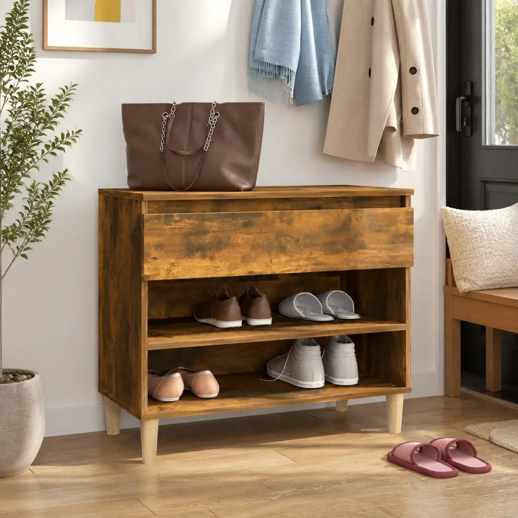 Shoe Cabinet Brown Engineered Wood 70x36x60cm 2 Compartment Storage Organiser