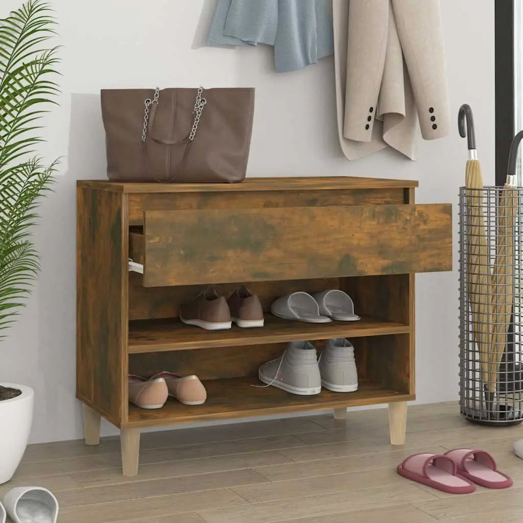 Shoe Cabinet Brown Engineered Wood 70x36x60cm 2 Compartment Storage Organiser