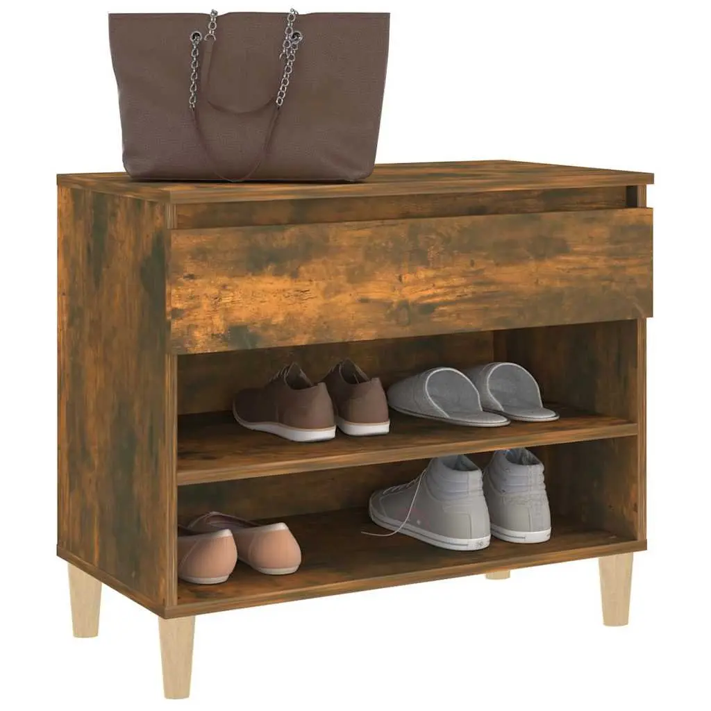 Shoe Cabinet Brown Engineered Wood 70x36x60cm 2 Compartment Storage Organiser
