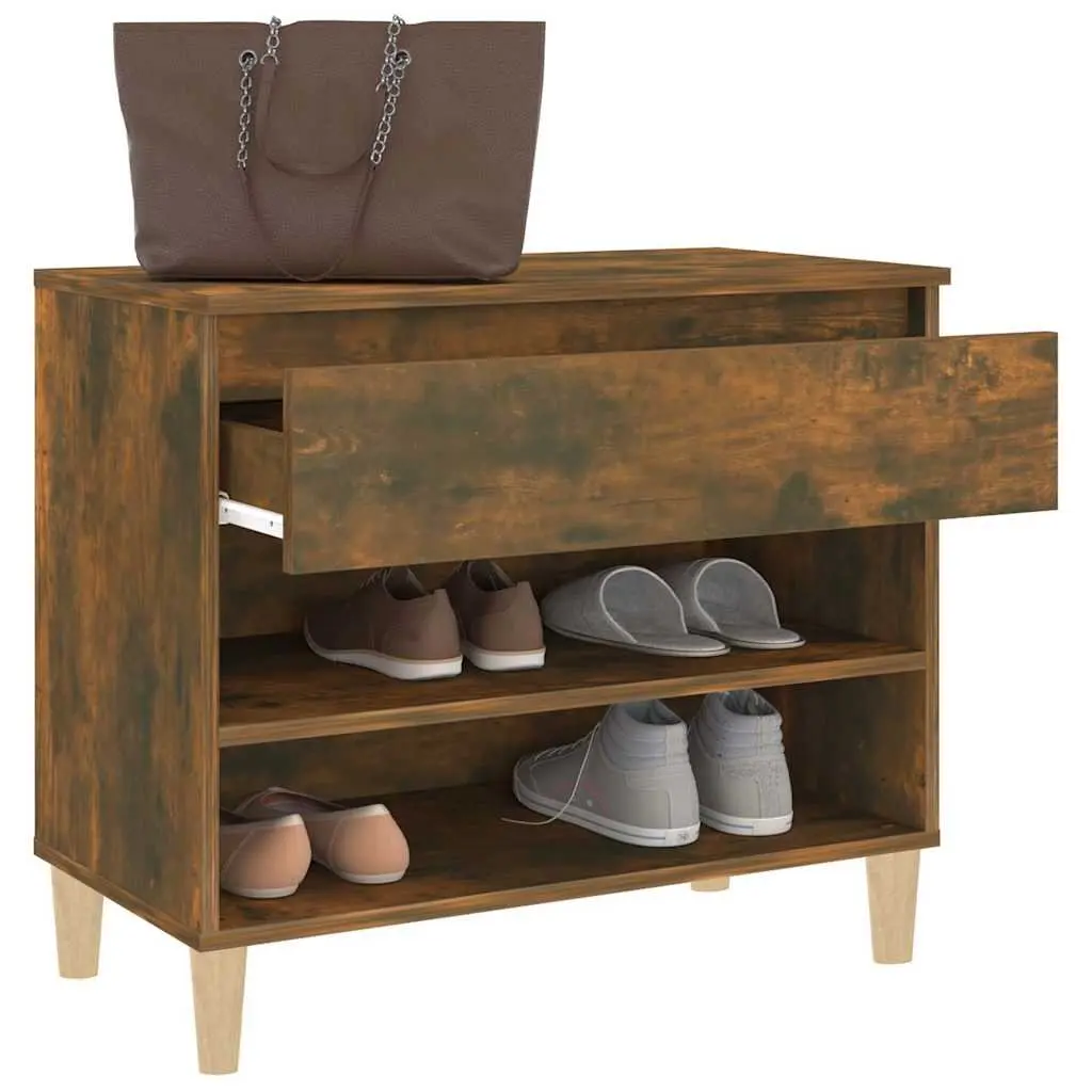 Shoe Cabinet Brown Engineered Wood 70x36x60cm 2 Compartment Storage Organiser