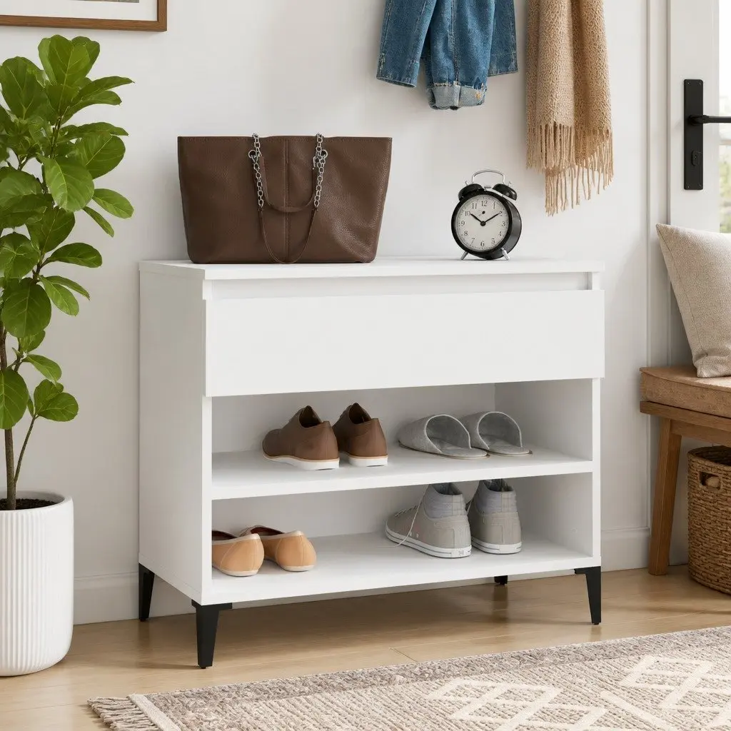 Shoe Cabinet White 70x36x60 cm 2 Compartments Engineered Wood