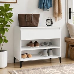 Shoe Cabinet White 70x36x60 cm Storage Organiser 2 Compartments Engineered Wood