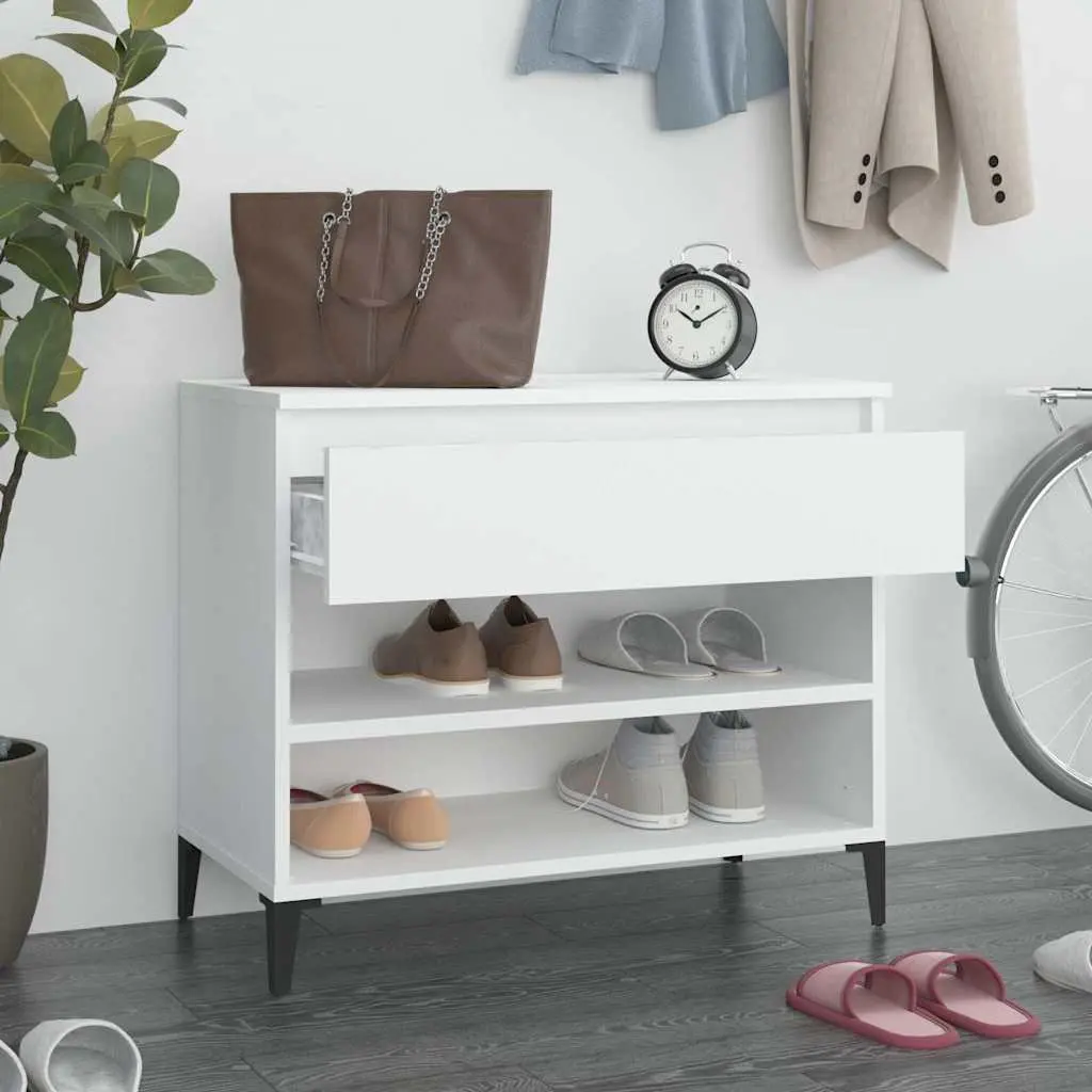 Shoe Cabinet White 70x36x60 cm 2 Compartments Engineered Wood