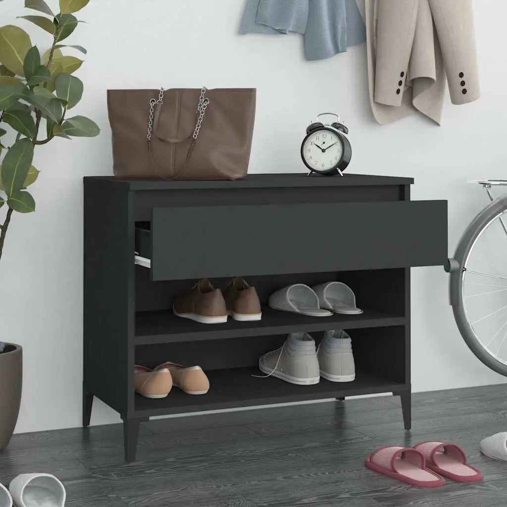 Shoe Cabinet Black 70x36x60cm Engineered Wood 2 Compartments Storage Organiser