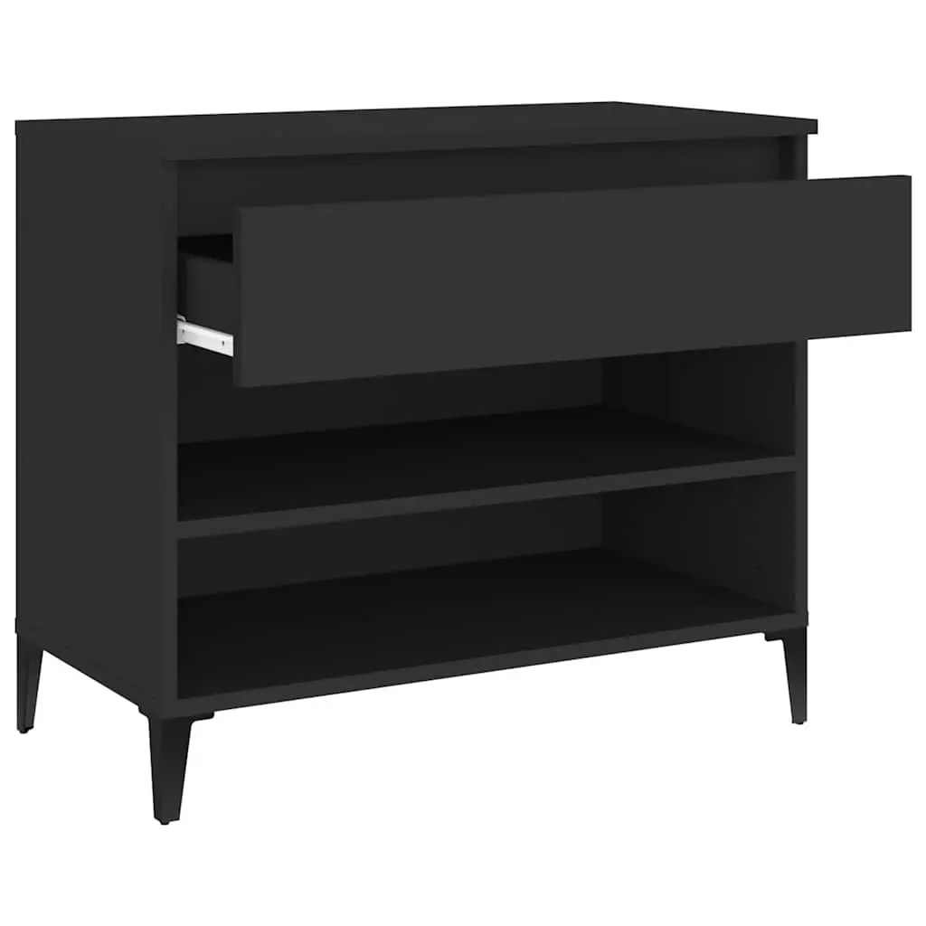 Shoe Cabinet Black 70x36x60cm Engineered Wood 2 Compartments Storage Organiser