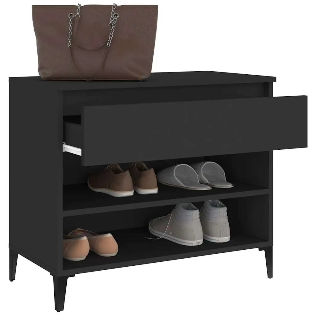 Shoe Cabinet Black 70x36x60cm Engineered Wood 2 Compartments Storage Organiser