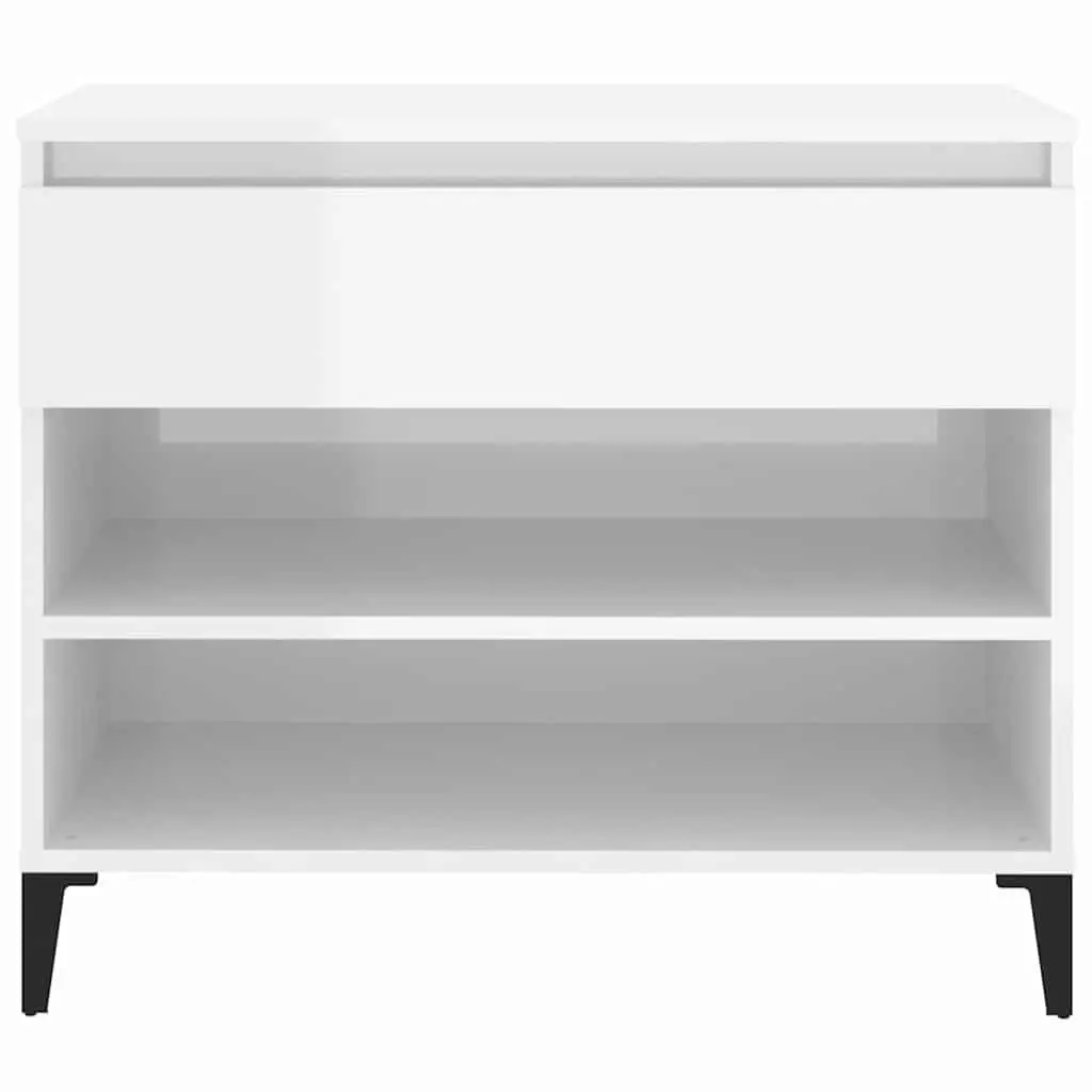 Shoe Cabinet White High Gloss Engineered Wood 70x36x60cm 2 Compartment Storage