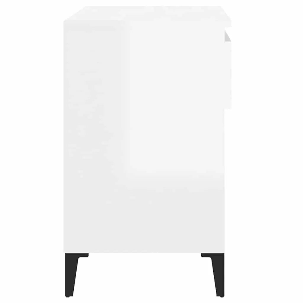 Shoe Cabinet White High Gloss Engineered Wood 70x36x60cm 2 Compartment Storage