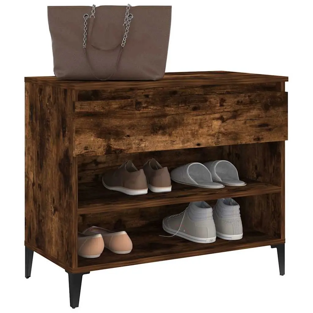 Shoe Cabinet Brown Engineered Wood 2 Compartment Storage Organiser