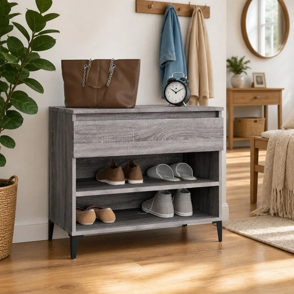 Shoe Cabinet Grey Engineered Wood 70x36x60 cm Storage Hallway Furniture