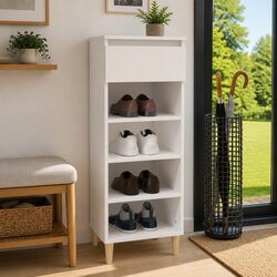 Sleek Shoe Cabinet: White, 4 Shelves, 105cm Height