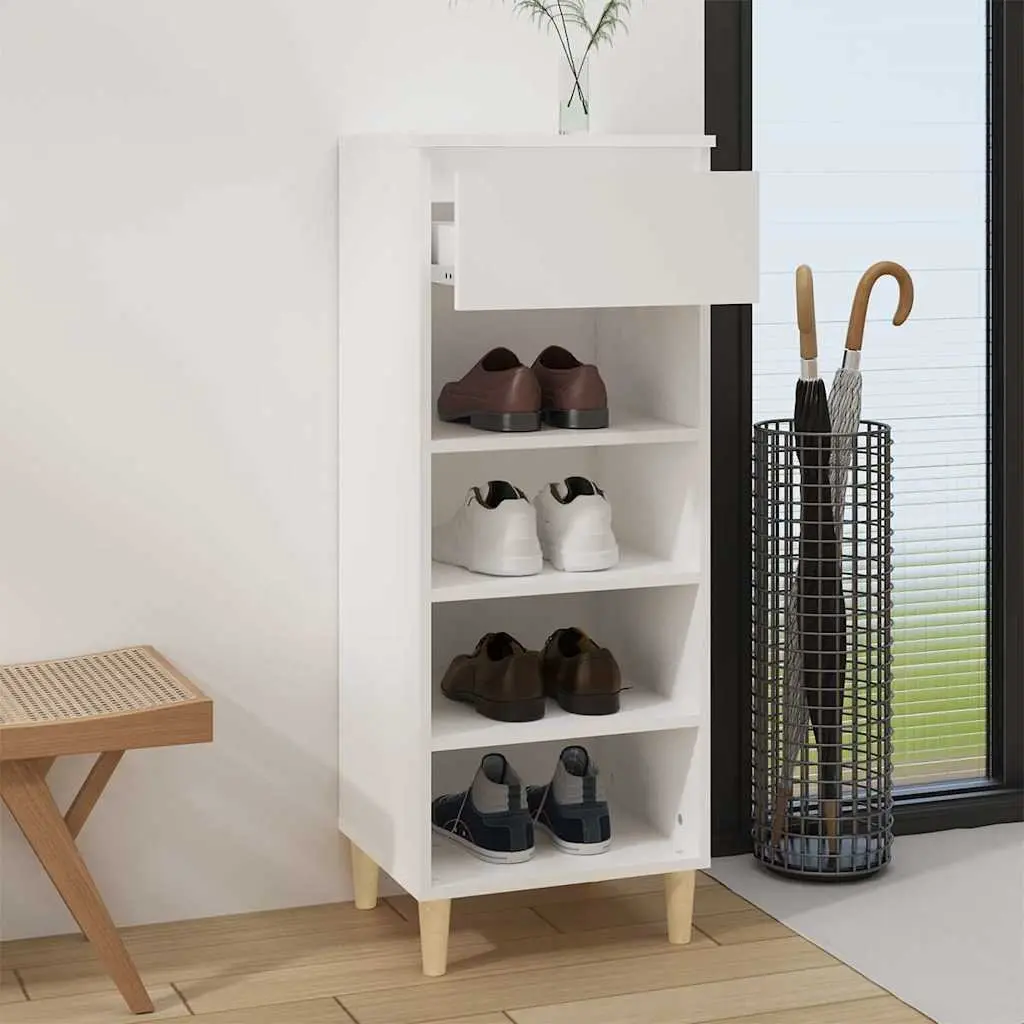 Shoe Cabinet White 40x36x105cm Engineered Wood 4 Shelf Drawer