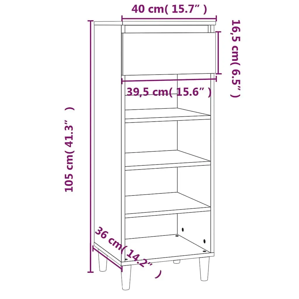 Shoe Cabinet White 40x36x105cm Engineered Wood 4 Shelf Drawer