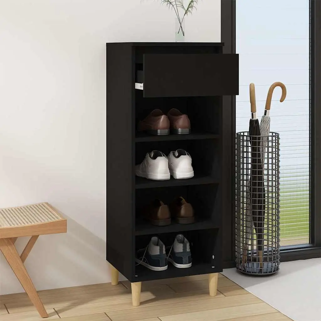 Shoe Cabinet Black 40x36x105cm Storage Organiser 4 Shelves 1 Drawer