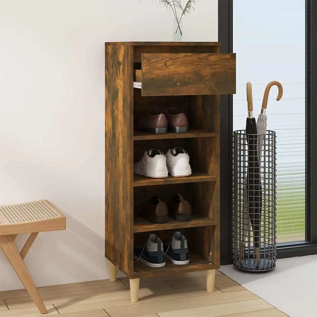Shoe Storage Cabinet Smoked Oak 40x36x105cm with Drawer and 4 Open Shelves