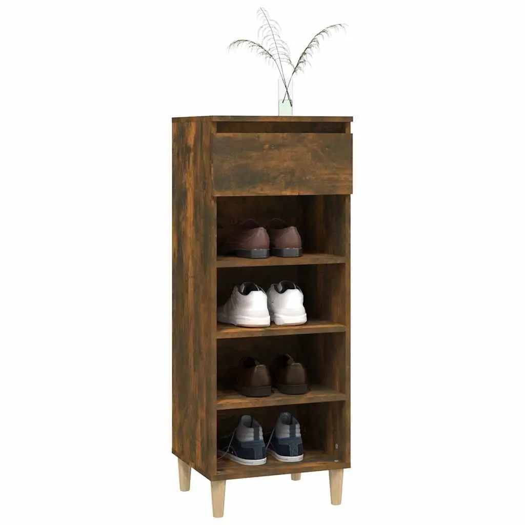 Shoe Storage Cabinet Smoked Oak 40x36x105cm with Drawer and 4 Open Shelves