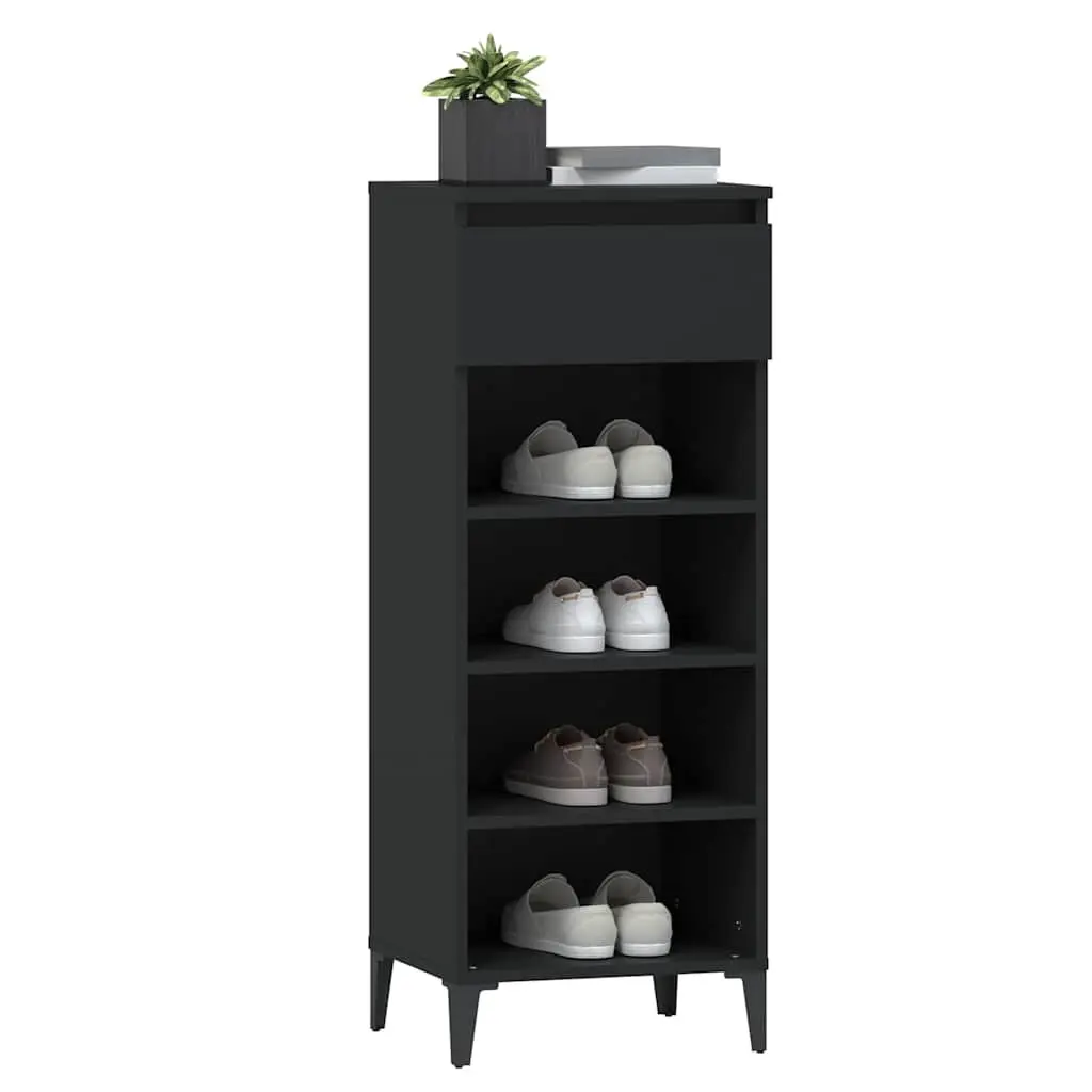 Shoe Rack Storage Cabinet Black Engineered Wood 1 Drawer 3 Shelves Organiser Unit