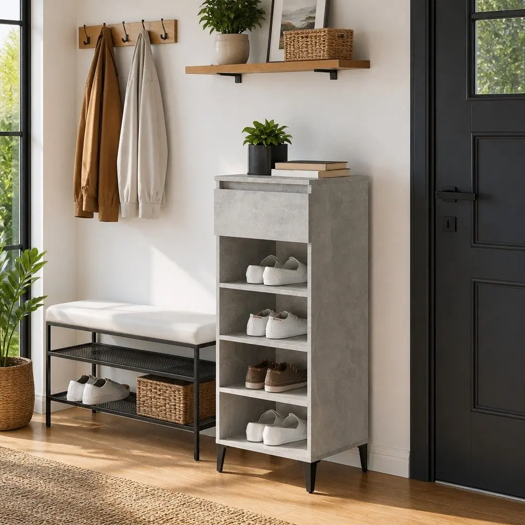 Shoe Rack Grey 40x36x105cm Engineered Wood Drawer Storage Cabinet Organiser