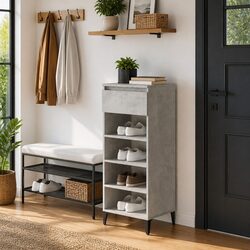Shoe Rack Grey Storage Cabinet Organiser 40x36x105cm Engineered Wood Drawer