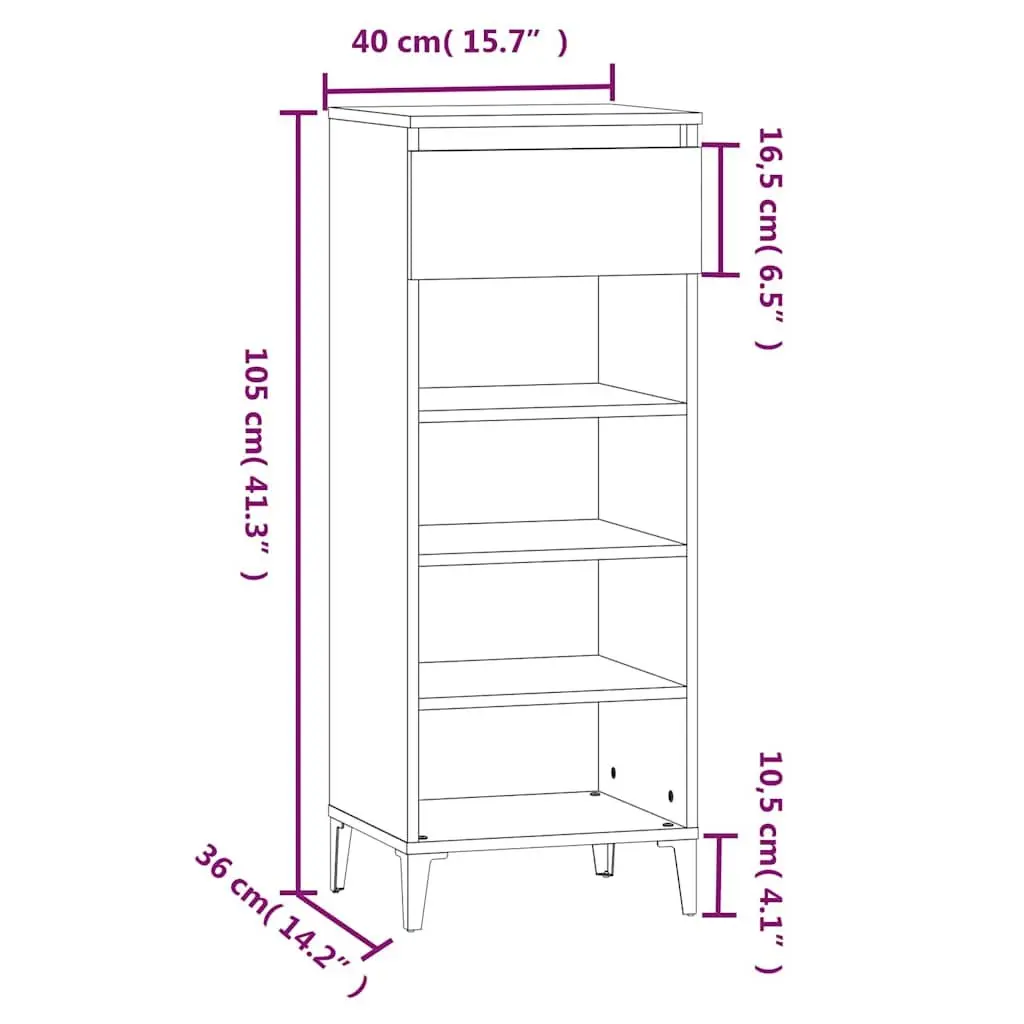 Shoe Rack Grey 40x36x105cm Engineered Wood Drawer Storage Cabinet Organiser